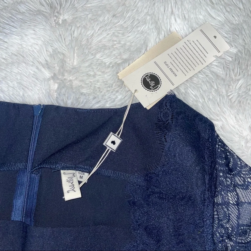 Missmay Retro Gorgeous City Stretchy Navy Blue Lace Bodycon Dress size medium* - Picture 8 of 15